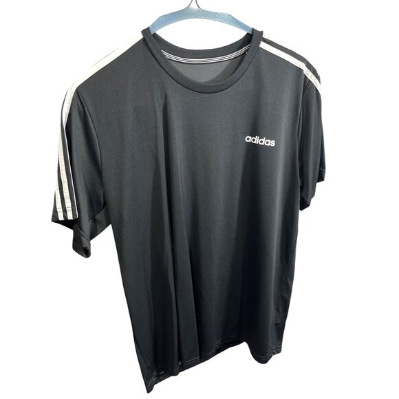 Adidas Black Crewneck T-Shirt XL With White Stripes On Sleeves 79h - Picture 1 of 5